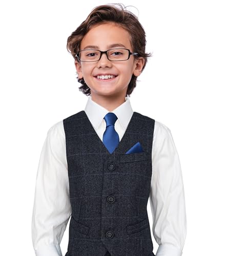 Image of Boy's Solid Tie with Pocket Square Set, Regular Necktie for Children and Kids, Self-Tied