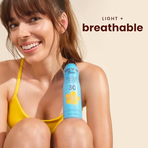 Image of Hawaiian Tropic Everyday Active SPF 30 Sunscreen Spray, 6 Oz (2 Pack) | Sport sunscreen, Sweat and water resistant, Easy spray application, Clear sunblock, UVA /UVB broad spectrum protection