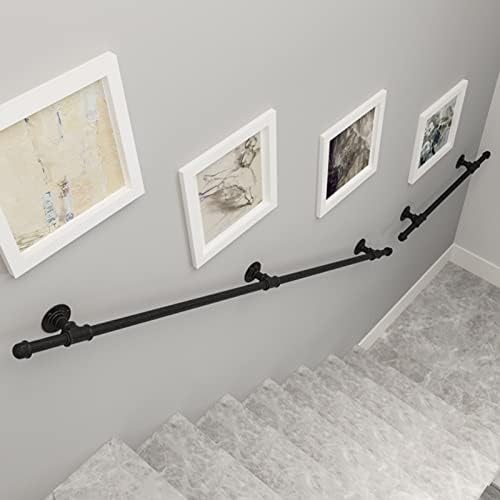 Iron Water Pipe Stair Brackets Kit - Wall Mount Handrail for Indoor & Outdoor Stairs, 16FT/4.8M - Durable Banister Support, Stylish Industrial Design