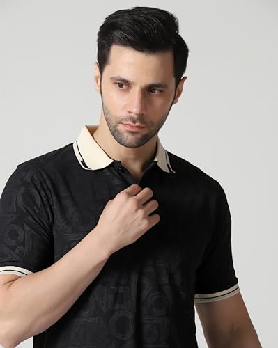 Image of TOPLOT Men's Premium Jacquard Polo T-Shirt | Geometric Textured Design | Contrast Collar & Cuffs | Soft Breathable | Perfect for Office & Casual Wear | Available in Pack of 2 (5281)