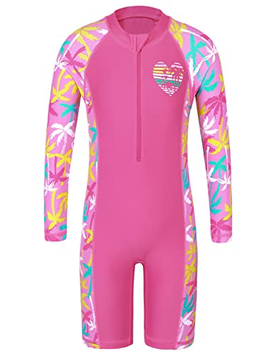 Huaaniue - Traje de baño para niñas, 1 unidad, antirrayos UV, UPF 50 + niños y niñas, traje de baño con cremallera de manga larga de 3 a 11 años, S403-cacao Árbol, 5-6 Años