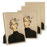 Fkvat 3.5x5 Picture Frame Set of 4, Brushed Brass Simple Modern Thin Aluminum Metal Photo Frame Fits