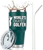 JENVIO Golf Gifts For Men | Worlds Okayest Golfer Insulated Stainless Steel Travel Tumbler Mug w Lid and 2 Straws | Coffee or Soda | Funny Gag Cup Dad Husband Retirement Christmas Stuff