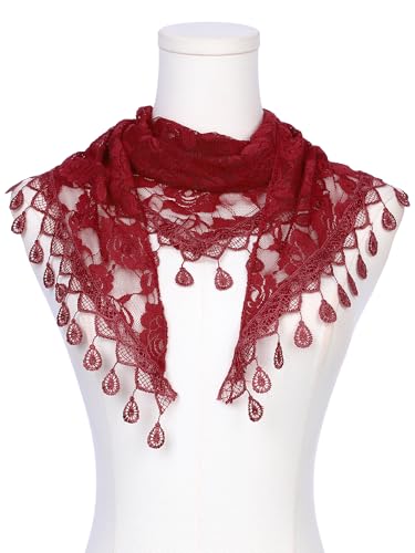Lace Rose Floral Mantilla Scarves, Tassel Mesh Triangle Shawl, Chapel Head Covering Mass Bridal Veils2