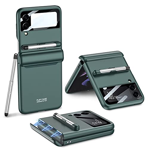 Housse de protection en verre trempé avec stylo vert pour Samsung Galaxy Z Flip3 5G