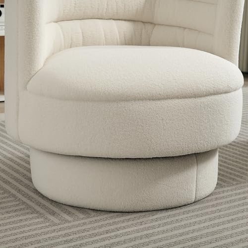 HOMCOM Sessel Wohnzimmer Drehbarer Relaxsessel mit Armlehnen, Loungesessel Lesesessel mit Sherpa-Optik, Polstersessel für Schlafzimmer Cremeweiß