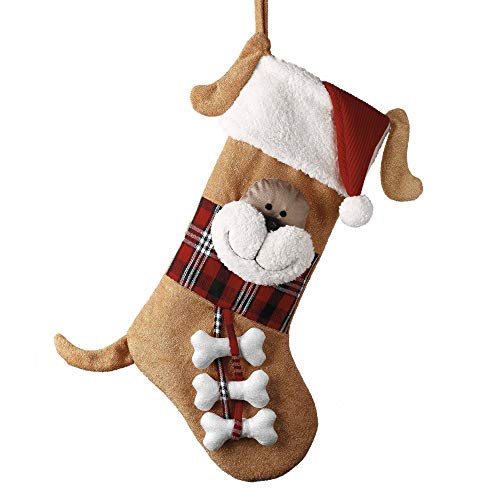 Valery Madelyn 21 Inch Greedy Dog Christmas Stocking, Cute Plush Personalized Fireplace Hanging Stockings for Holiday Party Christmas Decorations and Xmas Gifts