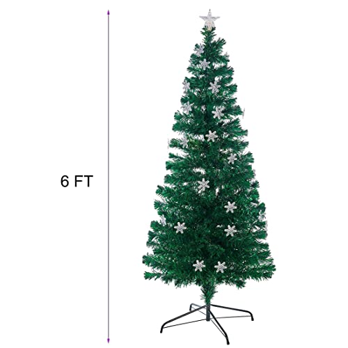 Juegoal 6 Ft Pre-Lit Optical Fiber Christmas Artificial Tree, With Led Rgb Color Changing Led Lights, Snowflakes And Top Star, Festive Party Holiday Fake Multicolored Xmas Tree With Durable Metal Legs #TOP2