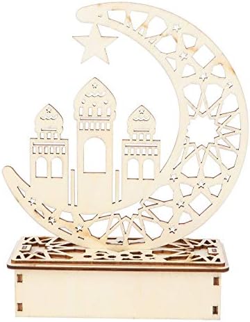 Mobestech1PC Ramadan Mubarak Eid Decorations Wooden Moon Star Lights Table Top Ornaments for Home Party Supplies, Random Style