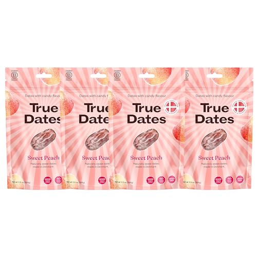 True Dates Candy Dates - Sweet Peach - Dates With Candy Flavor, Vegan, No Added Sugar, Gluten Free - 3.5oz Bags (4 Pack)