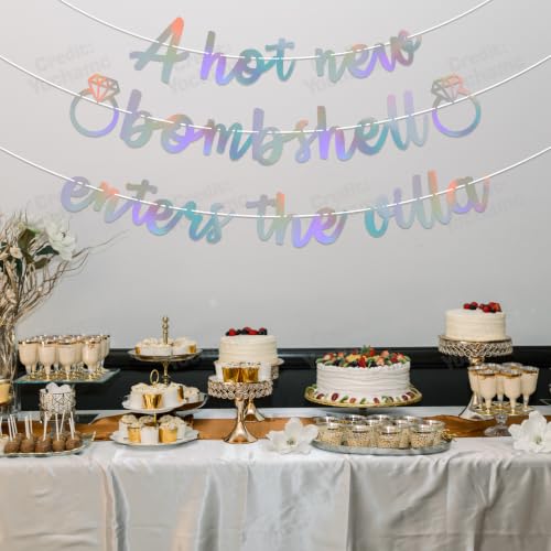 Image of A Hot New Bombshell Enters the Villa Banner Bachelorette Party Decorations Iridescent