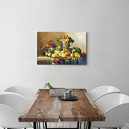 Artistic Path Fruit Artwork Vintage Picture Print: Fresh Vegetables And Fruit Art On Canvas For Kitchen (36''W X 24''H,Multi-Sized) #TOP5