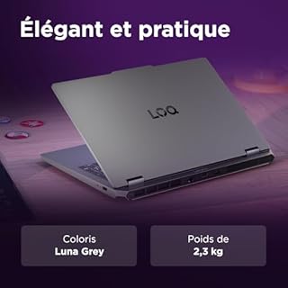 Lenovo LOQ Essential 15IRX11 - Ordinateur Portable Gaming 15.6'' FHD 144Hz (Intel Core i5-13450HX, RAM 16Go, SSD 512Go, NVIDIA RTX 5050 8GB, Windows 11 Home) Clavier AZERTY Français - Gris