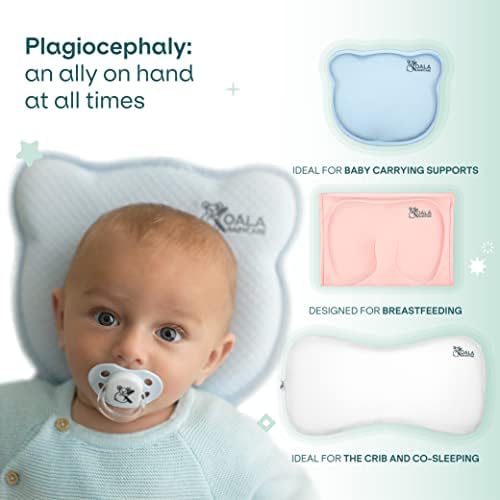 KOALA BABYCARE Breastfeeding Plagiocephaly Baby Pillow in Memory Foam to Help Prevent and Treat Plagiocephaly (Flat Head Syndrome) Pillow with Exchangeable Pillowcases (with 2 Spare) - White