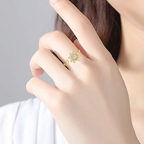 SISGEM Solid 14K Gold Sunflower Rings for Women Flower Engagement Rings, You are May Sunshine Rings Jewelry Gifts for Wife, Mom, Mother's Day, Anniversary2