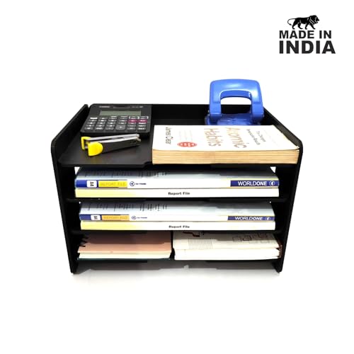 Image of Office File Tray - A4 Desk Tidy Organiser with | 4-Tier Document, Paper & Letter Tray | Multipurpose Desk Storage Rack for Home & Office (Black)