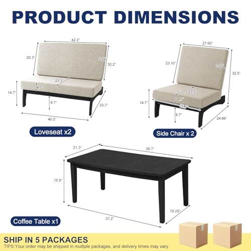 Image of Pia Ricoo 4 Piece Patio Furniture Sets, Outdoor Furniture with 2 Chairs & Coffee Table, Patio Conversation Set for Backyard, Deck, Lawn, Light Camel, Dark Wood