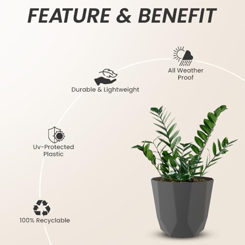 Image of YUCCABE ITALIA SHERA Hexa Plastic Planter Pot for Plants | Decorative Flower Pot | UV Protected Lightweight Indoor Outdoor Gamla for Home Decor, Balcony, Garden & Living Room