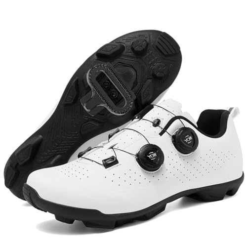 PENXZT Herren Mountainbike Schuhe MTB Radsportschuhe Kompatibel mit Shimano SPD 2-Bolts Pedals Atmungsaktive Outdoor MTB Fahrradschuhe,Weiß,45 EU