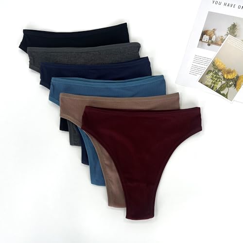 Image of High Waisted Cotton Thongs Underwear For Women Breathable Sport Athletics Panties High Rise Plus Size Multipack