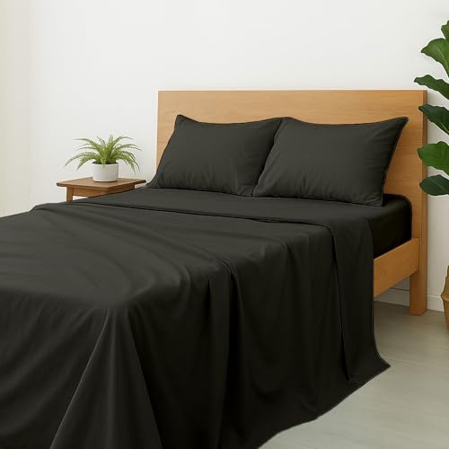 Cottinton Lane 4 Piece King Size Sheet Set, Premium 100% Cotton Bed Sheets Sets, 16 Inch Deep Pocket with Elastic All Around, Soft & Luxurious Hotel Quality Sheets, Dark Grey Solid