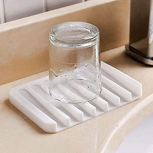 4pcs Silicone Soap Dish, Soap Holder Soap Pad，Self Draining Pads for Soap Dish，Soap Saver Dish for Kitchen Bathroom Travel - White