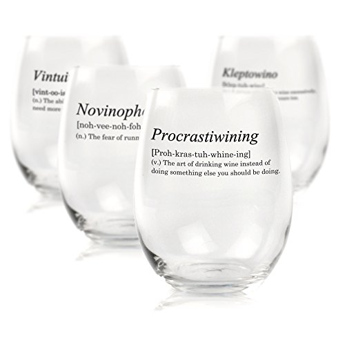 Funny Stemless Wine Glass Dictionary Definitions - Set of 4