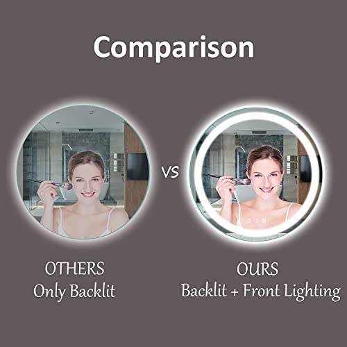 Amorho Round Led Bathroom Mirror 32 Inch, Backlit + Front-Lighted, Dimmable Makeup Mirror, Frameless Shatter-Proof Anti-Fog Mirrors, Anti-Fog, Memory, 3 Colors #TOP2