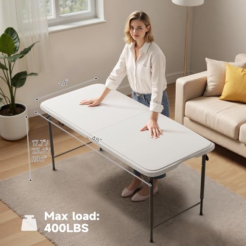 Image of Folding Table 4 Foot - 3-Position Adjustable Height, Heavy Duty 400 lbs Capacity - Portable Tables Folding for Camping, Party, Indoor & Outdoor Use, 2 Pack