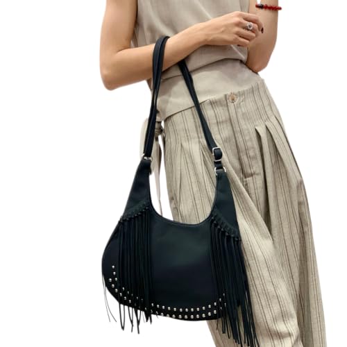 Image of Women Vintage Suede Fringe Hobo Bag Tote Shoulder Bag Crossbody Bag and Hippie Western Cowgirl Purse Shoulder Bag