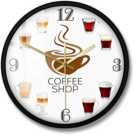Wall Clock Types of Espresso Cup Coffee Shop Kitchen Coffee Wall Sign for Bars Restaurants Cafes Pubs Quality Quartz Battery Operated Non Ticking Home Kids room office Kitchen Bedroom Decorative