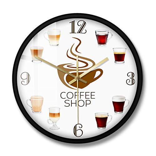 Wall Clock Types Of Espresso Cup Coffee Shop Kitchen Coffee Wall Sign For Bars Restaurants Cafes Pubs Quality Quartz Battery Operated Non Ticking Home Kids Room Office Kitchen Bedroom Decorative #TOP3