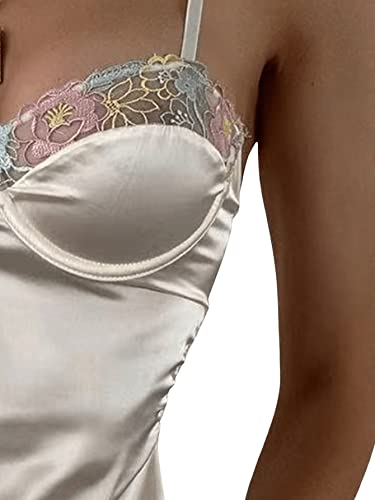 Sweatyrocks Women's Lingerie Lace Trim Satin Silk Nightgown Sleepwear Dress White S #TOP3