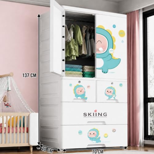 Image of LERIMO Plastic Wardrobe for Clothes | Portable Foldable Wardrobe Almirah for Bedroom | Kids & Baby Clothes Storage Cupboard | Collapsible Plastic Storage Cabinet | Almirah for Kids Clothes