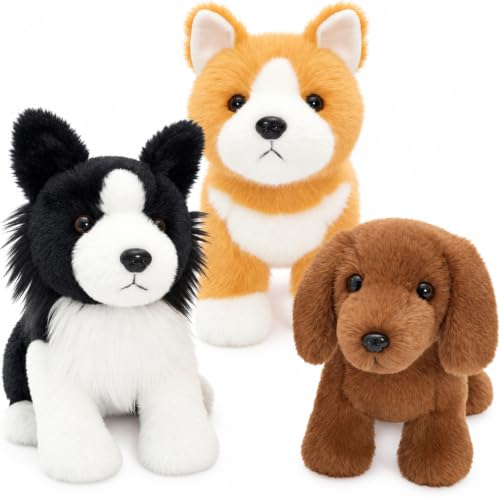 MorisMos Dog Stuffed Animals 3 Pack, 11 Inch Dachshund Corgi Border Collie