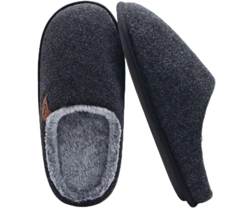 Image of COFACE Mens Cozy Memory Foam Scuff Slippers Warm Slip On House Shoes | Casual, Lightweight,Soft Cushion, Indoor /Outdoor Sandal Slipper With Arch Support, Faux Fur Lining, Rubber Sole Size 7-15