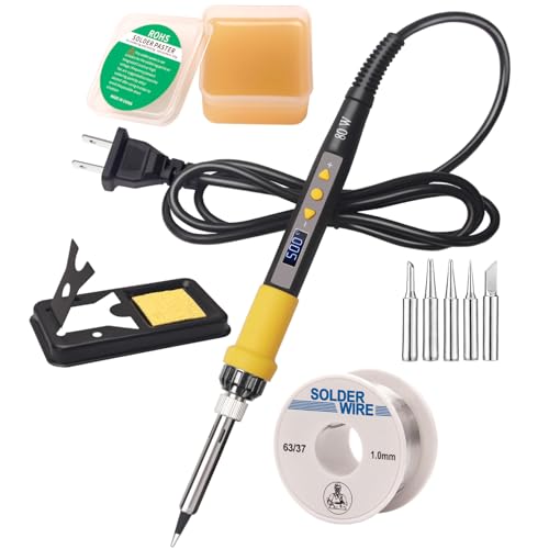 LDK 80W Soldering Iron Kit, 110V Digital Soldering Iron with 5 Solder Tips, Solder Wire, Adjustable Temperature Solder Welding Tools, Fast Heating, Electrical Repair