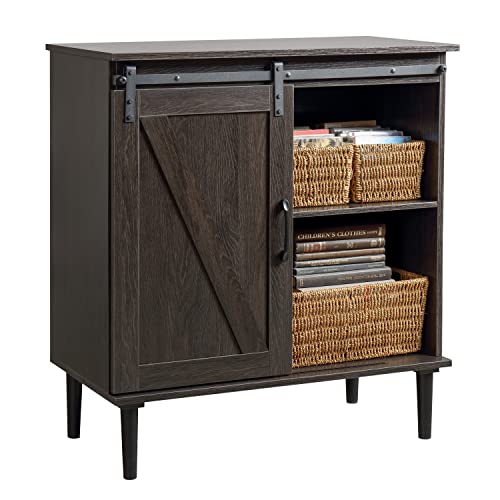Finnhomy Farmhouse Sideboard Buffet Cabinet With Sliding Barn Door, Kitchen Storage Cabinet, Coffee Bar Cabinet, Accent Cabinet, 31.5X 15.75 X 34.65Inch, Dark Gray #TOP5
