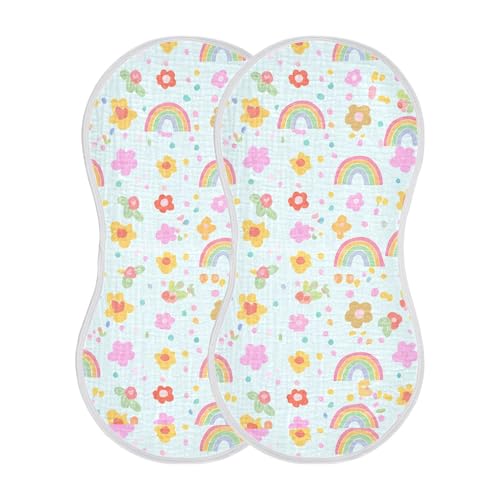xigua Colorful Rainbows Baby Burp Cloths for Newborn Boys and Girls 2 Pack, Soft & Absorbent Cotton Baby Burp Cloth, Baby Washcloths, Newborn Towel, Burp Rags2