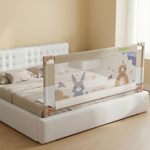 Image of BAYBEE Bed Rail Safety Guard for Kids | Bed Railing for Baby Safety Fence with 28 Level Height Adjustable & Portable Bed Side Protector from Baby Falling Guard (5Ft, 1 Side, White /Beige)