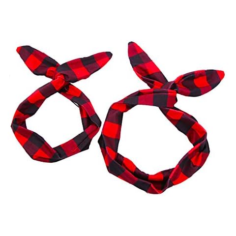 MineSign Plaid Headband for Women Vintage Knotted Hair Bands Wired Headwraps Fabric Bowknot Hair Holder Retro Head Accessory Red Plaid Cover