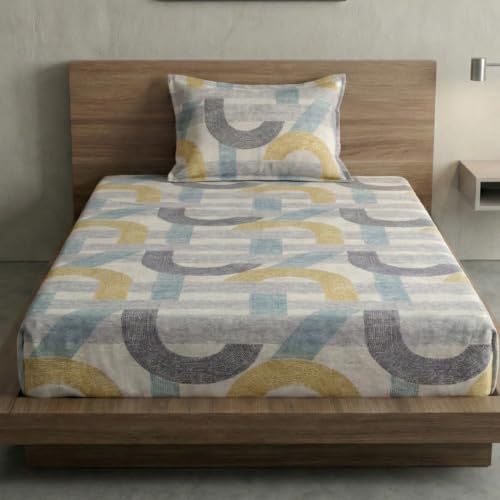 Image of Home Sizzler 210 TC Microfibre Modern Geometric Single Fitted Bedsheet (36X72 inch) with 1 Pillow Cover