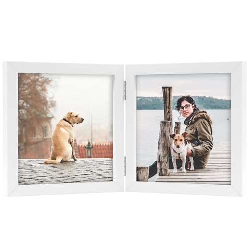 FOREV 5x5 Double Picture Frame White Wooden Hinged Photo Frame
