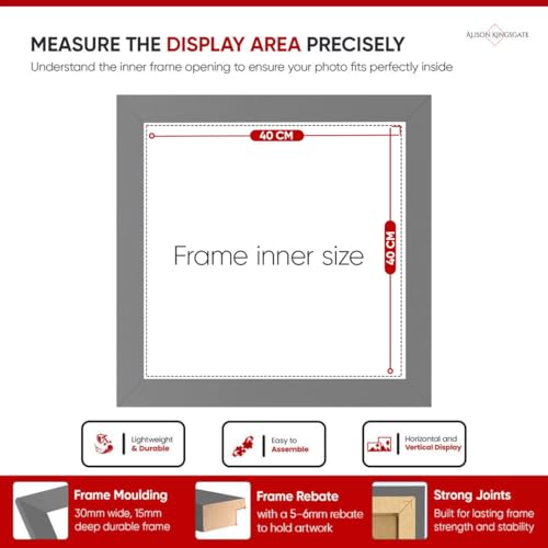 Alison Kingsgate 40 x 40 CM Dark Grey Photo Frame - Engineered Wood Picture Frame with Shatterproof Perspex Front - Ideal for Certificates & Artwork - Wall Hanging - Image 2
