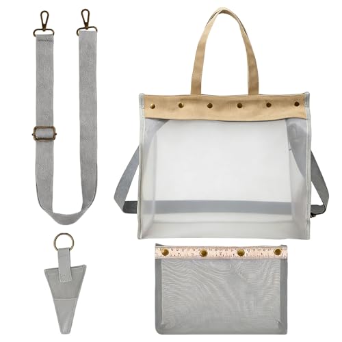 CGACCSD Bolsa organizadora de hilo para guardar artículos de punto, gran capacidad, bolsa de malla transparente, bolsa de punto como bolsa de transporte para viajes, para exteriores, escuela, novia,