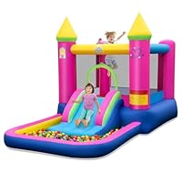 FANTASK Aufblasbare Hüpfburg mit Rutsche, Sprungbereich, Bällebad & Basketballkorb, Bouncy Castle aus Oxford-Gewebe inkl. Tragetasche, Reparaturset, Indoor und Outdoor, 363 x 202 x 205 cm