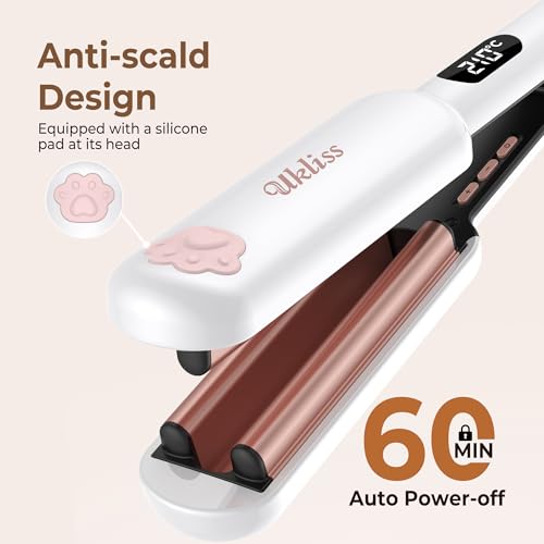 UKLISS Pro Mini prostownica do włosów, lokówka do włosów, duże loki, odpowiednia dla początkujących, wyświetlacz LCD [130-210℃], z matą termoizolacyjną, rękawiczkami i torbą do przechowywania