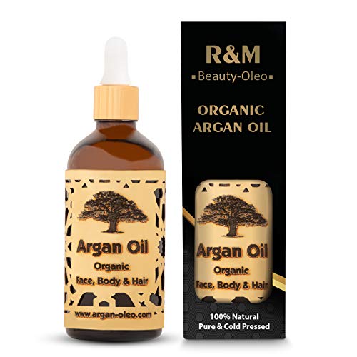 R&M Aceite de Argán Bio Prensado en Frío  Marokkanisches Feria Trade para Cabello, Cara, Uñas y Labios, así como contra Cicatrices Espinillas & Masaje  Botella con Pipeta (2x100ml)
