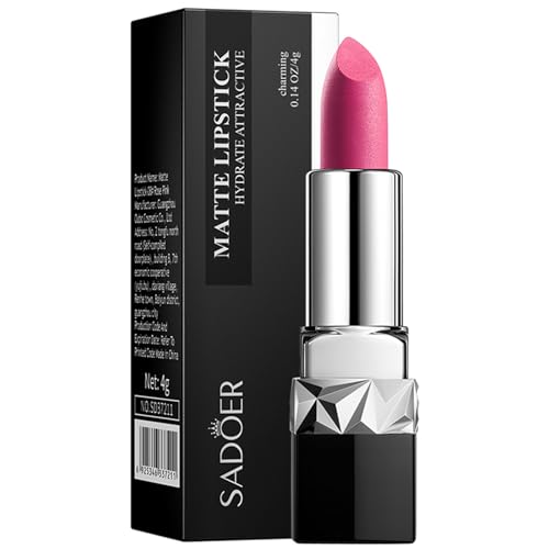 SADOER Barra de Labios Mate Aterciopelado HD, Larga Duración 12 h, Transfer-Proof, Hidratante y Alta Pigmentación, Cobertura Total, 12 Tonos, 4 g (08 # Rosa rosado)
