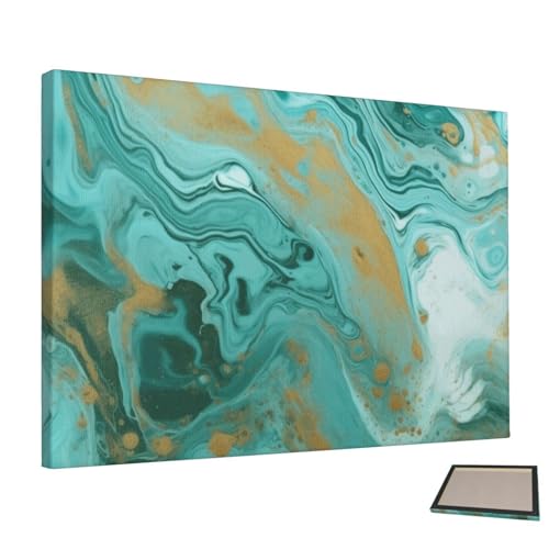 Toile marbre bleu sarcelle et doré pour un salon moderne chic